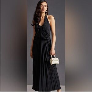 Anthropologie Black Pleated Maxi Dress